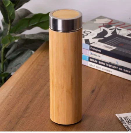 Bamboo Water Bottle with Stainless Steel Double Wall Insulated Wooden Flask - 500ml