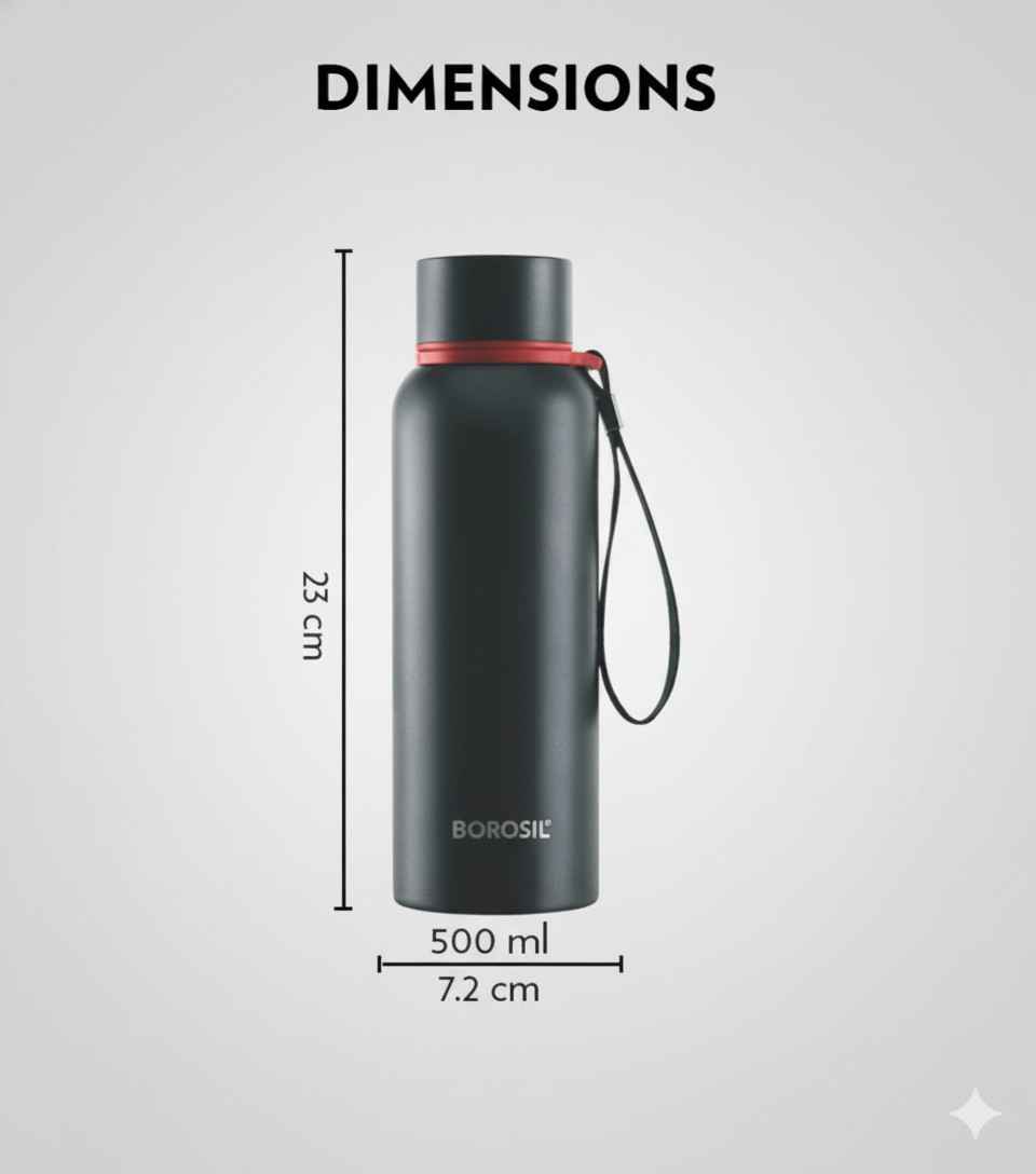 Borosil Trek 500ml Dimension