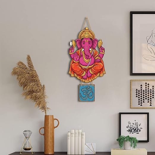 Wooden Ganesha Wall Hanging with Om Symbol - Design 1 Wooden Ganesha Wall Hanging with Om Symbol - Design 1